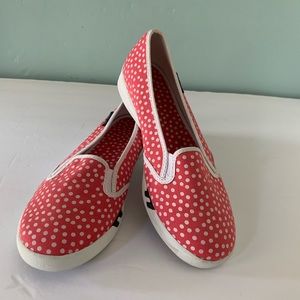 Lands’ End Pink & White Polka Dot Canvas Slip-On Sneaker Shoes, 7.5